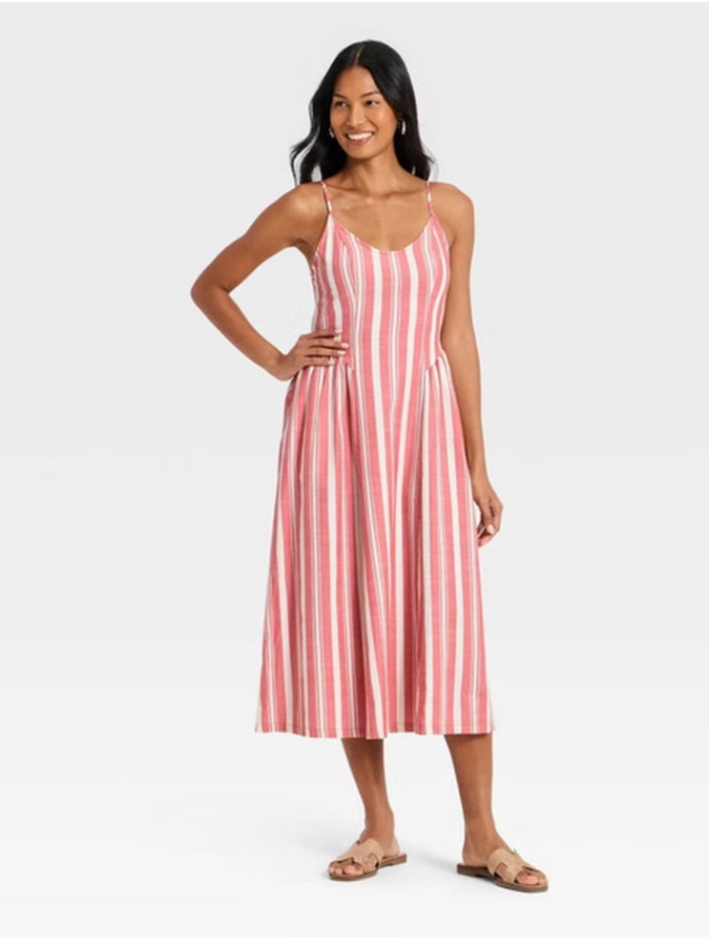 Women's Corset Sundress - A New Day™ Cream/Red Striped NWT